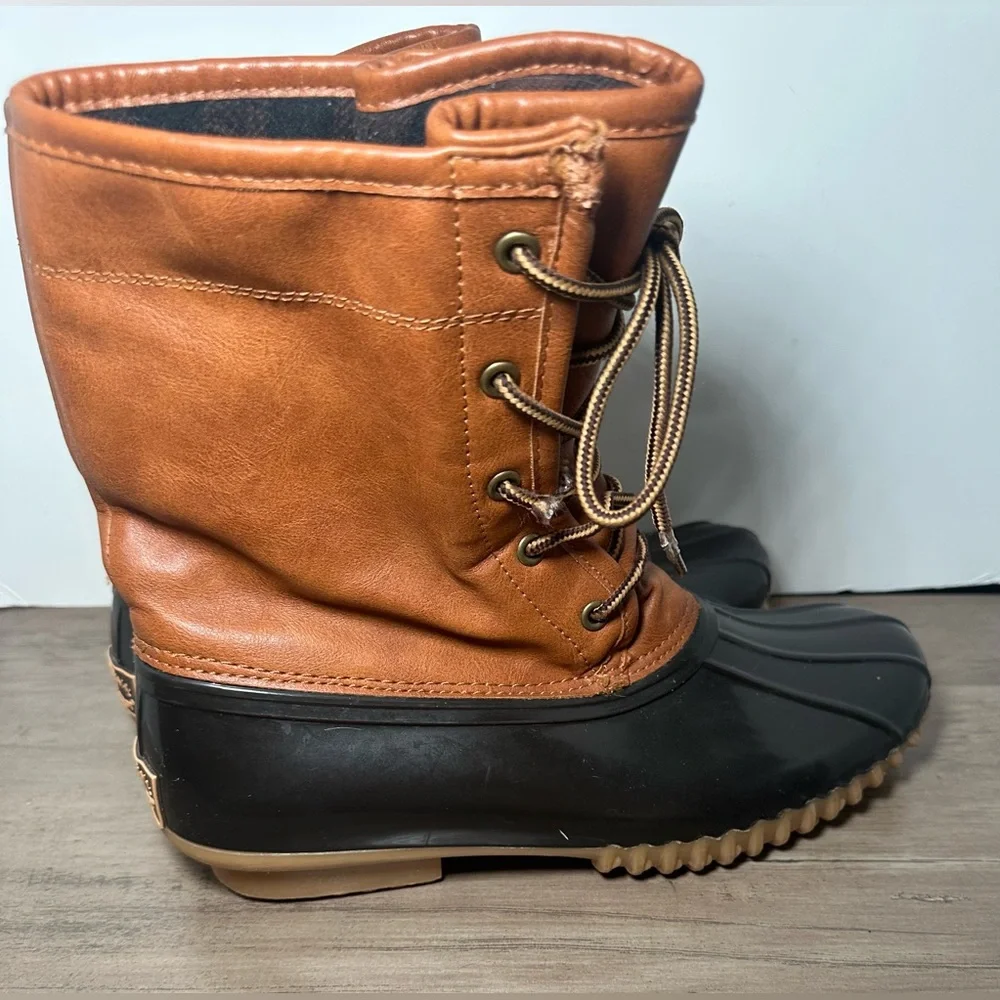 Women's Two-Tone Brown and Black Winter Rain Boots